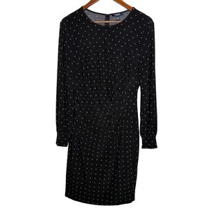 Chaps Black Polka Dot Long Sleeve Ruched Sheath‎ Dress - Women's Sz L
